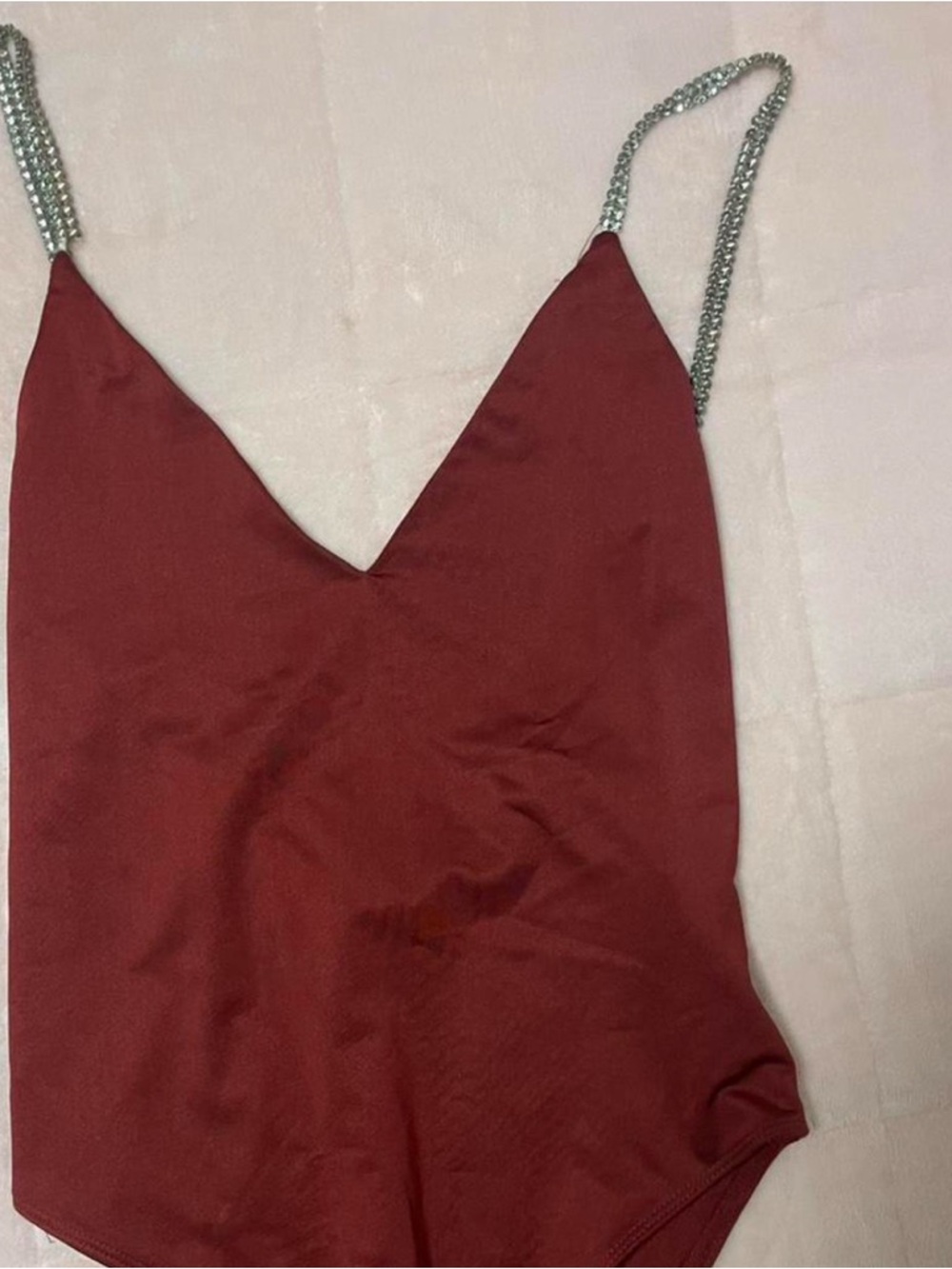 Forever 21 Wine Red Rhinestone Strap Bodysuit